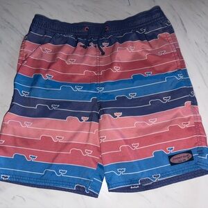Vineyard Vines Boys Striped Swim Trunks in Pink, Blue & Navy sz 16